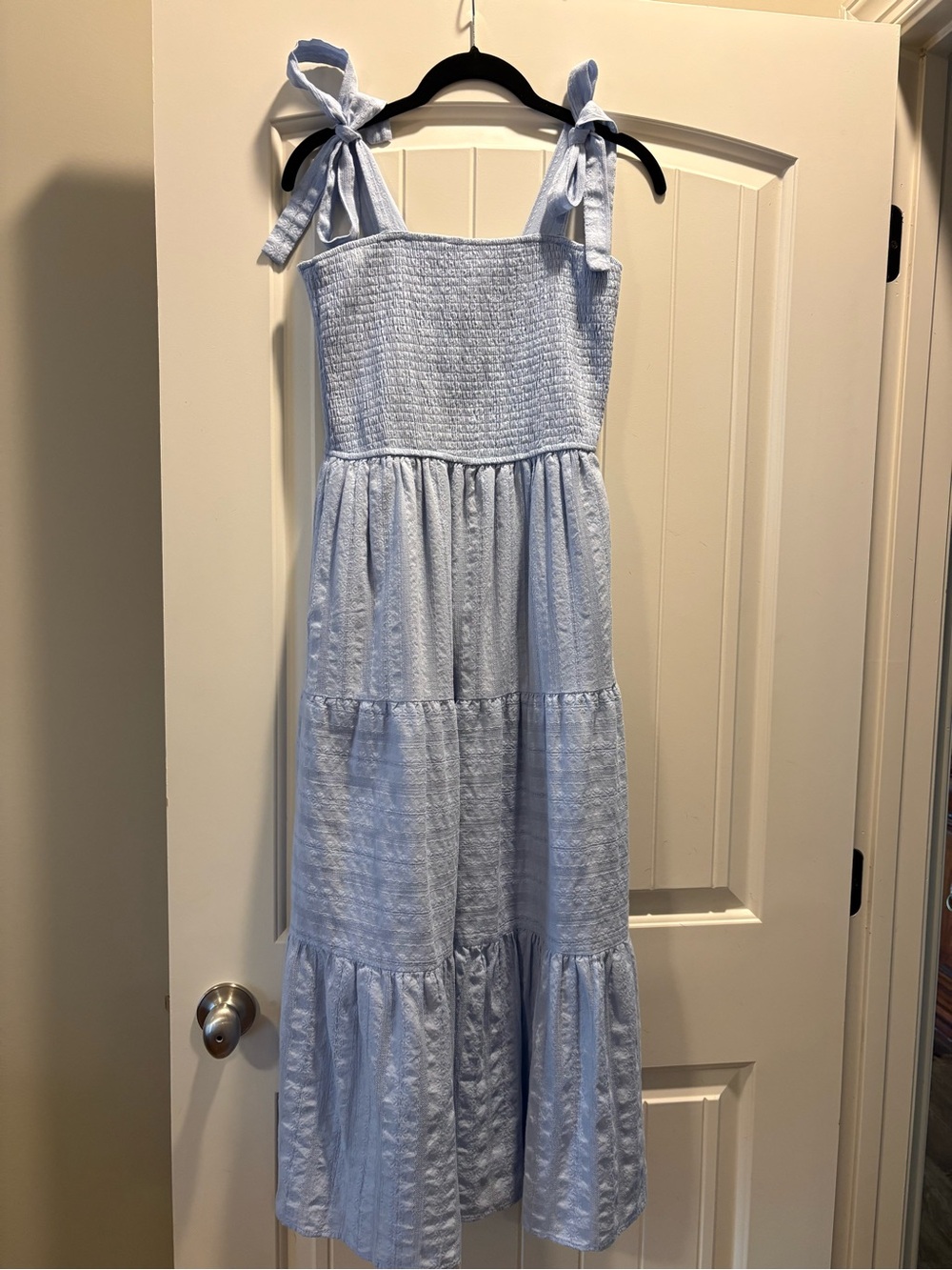Women’s Tie-Shoulder Smocked Maxi Dress - Light Blue